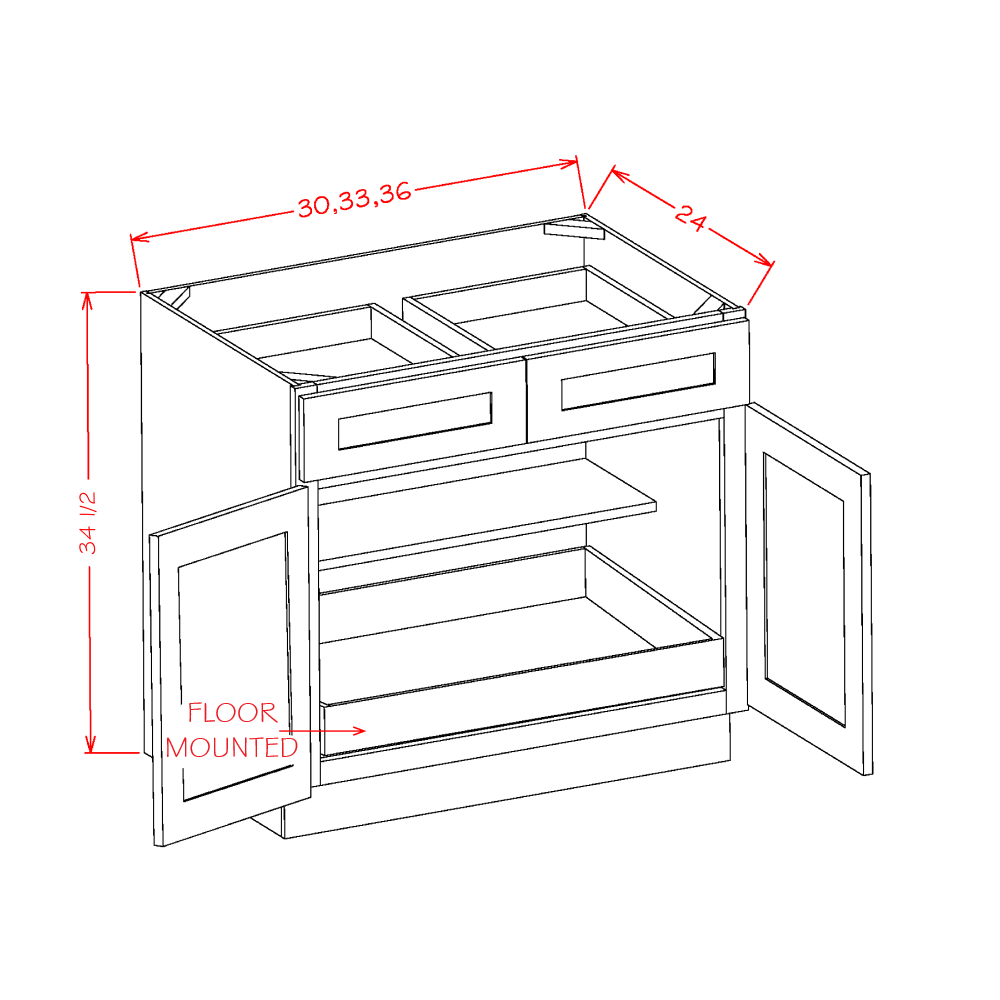 Cabinets, US Cabinet Depot Shaker Cinder cabinets-us-cabinet-depot-shaker-white-double-door-double-drawer-one-rollout-shelf-base-kit-30w-x-24d-x-34-1-2h-U-SW-B301RS