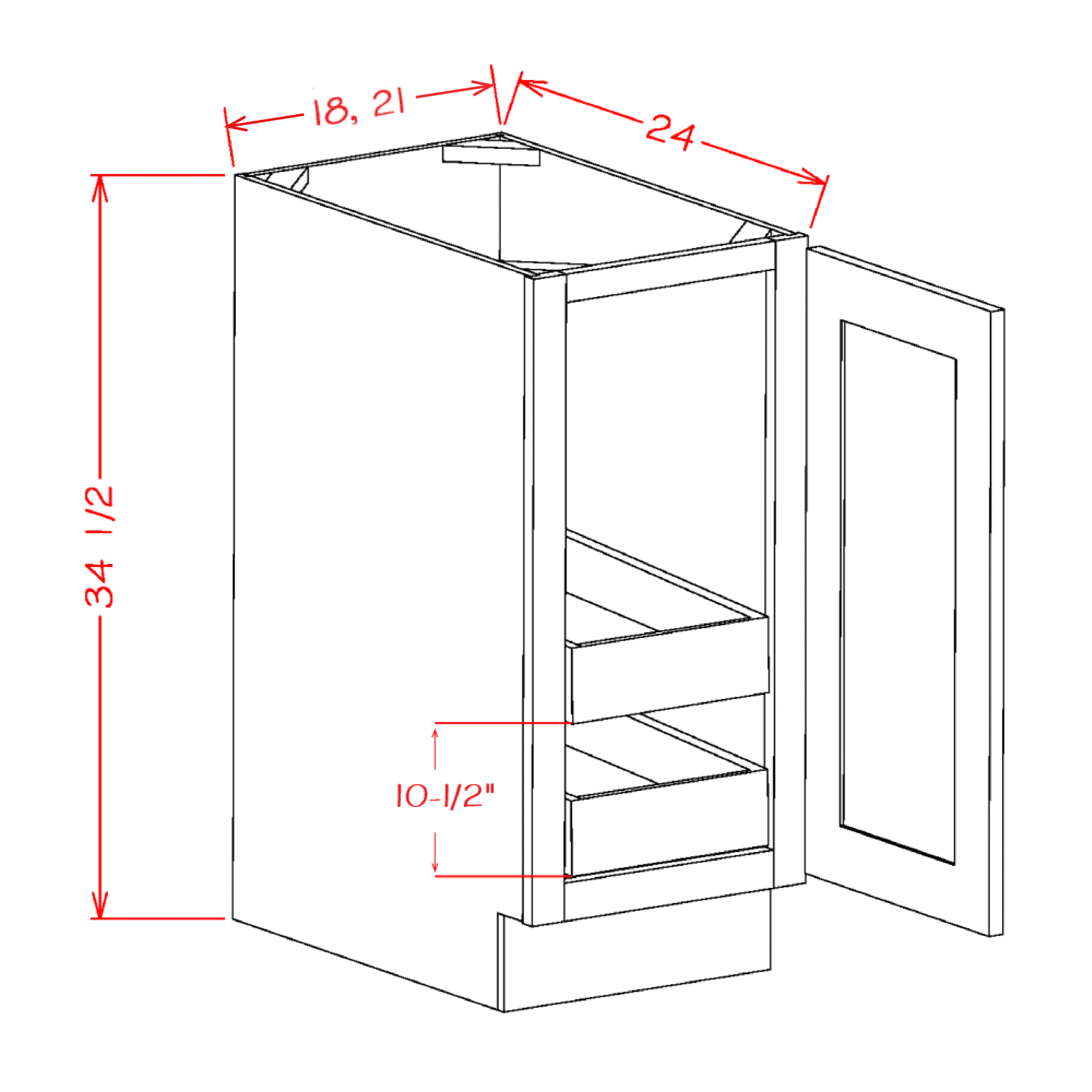 US Cabinet Depot Oxford Mist Single Full Height Door Two Rollout Shelf Base Kit 18W X 24D X 34-1/2H