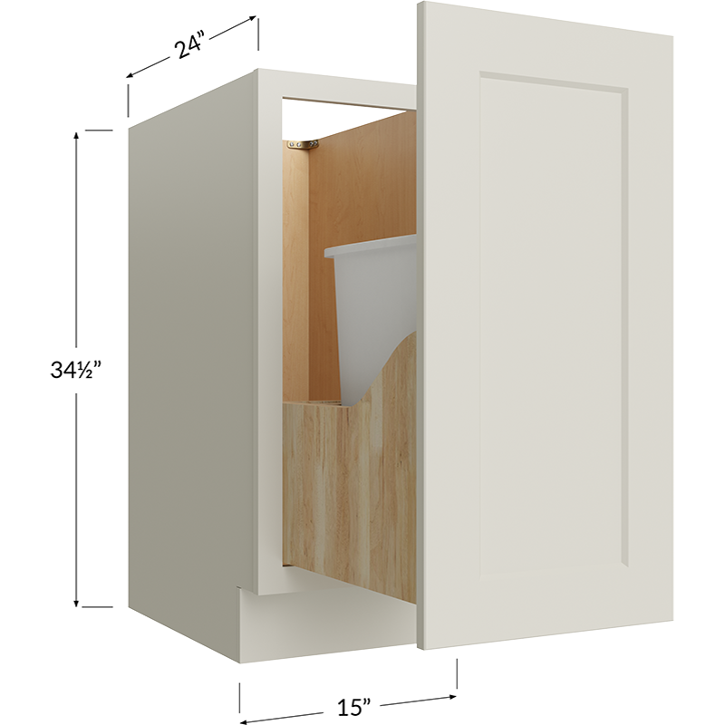 Full Height Door Base with Single Trashcan Pullout - 15W x 34-1/2H x 24D - 1 Door, 1 Trashcan Pullout