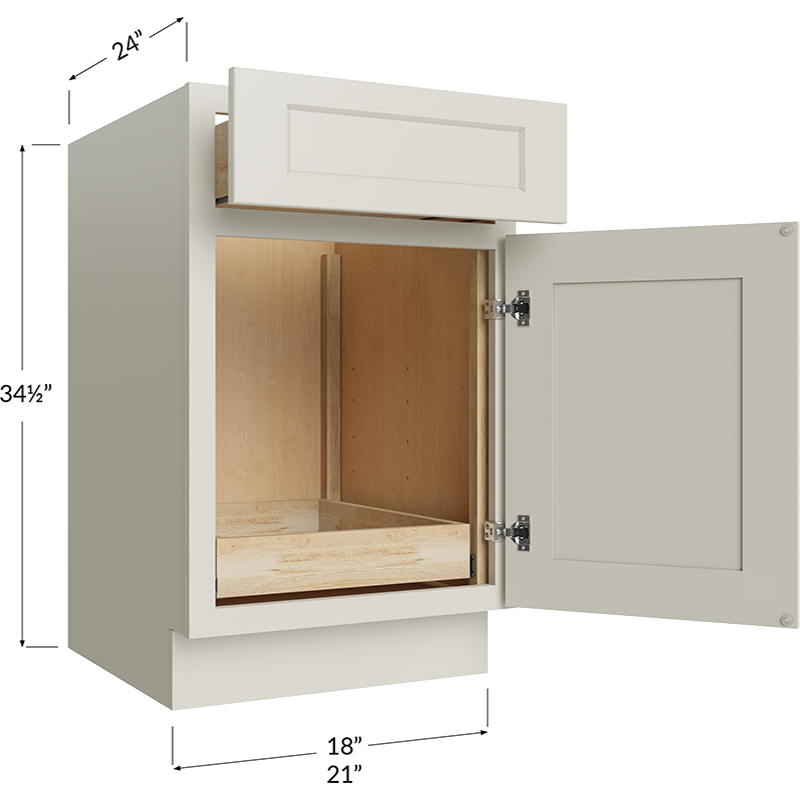 One Rollout Shelf Base Cabinet - 18W x 34-1/2H x 24D - 1 Door, 1 Drawer, 1 Roll Out Shelf