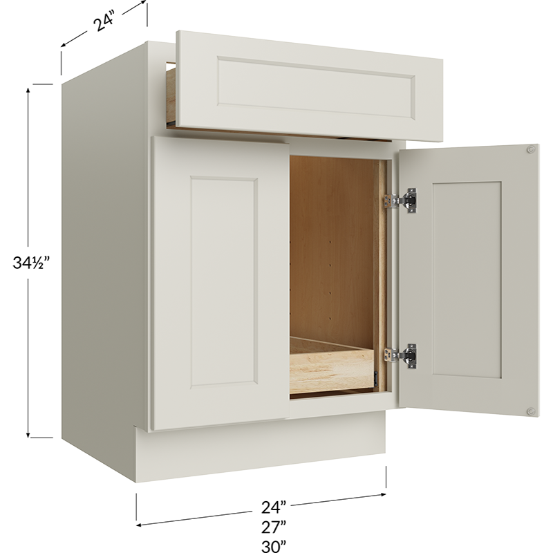 One Rollout Shelf Base Cabinet - 27W x 34-1/2H x 24D - 2 Doors, 1 Drawer, 1 Roll Out Shelf