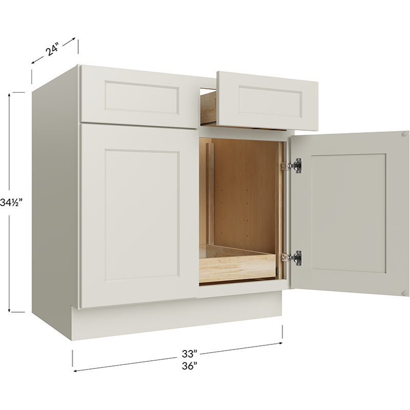 One Rollout Shelf Base Cabinet - 33W x 34-1/2H x 24D - 2 Doors, 2 Drawer, 1 Roll Out Shelf