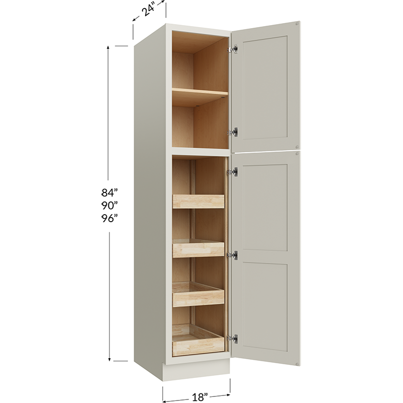 Four Rollout Shelf Utility Cabinet - 18W x 84H x 24D - 2 Doors, 1 Shelf, 4 Roll Out Shelves