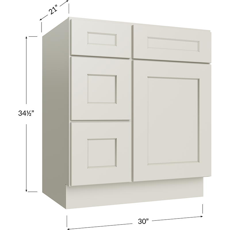 Vanity Combo Base Cabinet with Drawers Right - 30W x 34-1/2H x 21D - 1 Door, 3 Drawers, 1 False Drawer