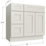 Vanity Combo Base Cabinet with Drawers Left - 36W x 34-1/2H x 21D - 2 Doors, 3 Drawers, 1 False Drawer