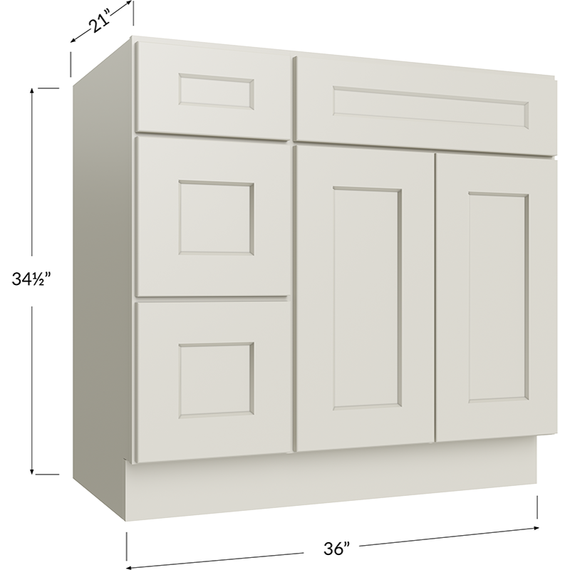 Vanity Combo Base Cabinet with Drawers Right - 36W x 34-1/2H x 21D - 2 Doors, 3 Drawers, 1 False Drawer