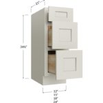 Three Drawer Vanity Base Cabinet - 12W x 34-1/2H x 21D - 3 Drawers