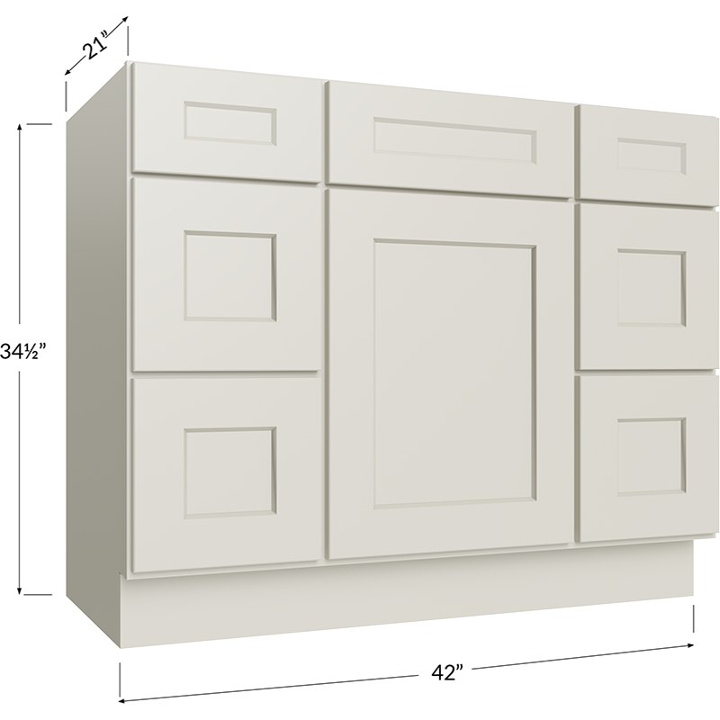 Vanity Double Drawer Combo Base Cabinet - 42W x 34-1/2H x 21D - 1 Door, 6 Drawers, 1 False Drawers