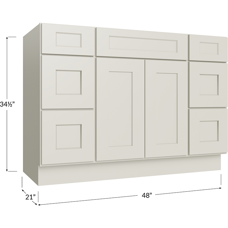 Vanity Double Drawer Combo Base Cabinet - 48W x 34-1/2H x 21D - 1 Doors, 6 Drawers, 1 False Drawers