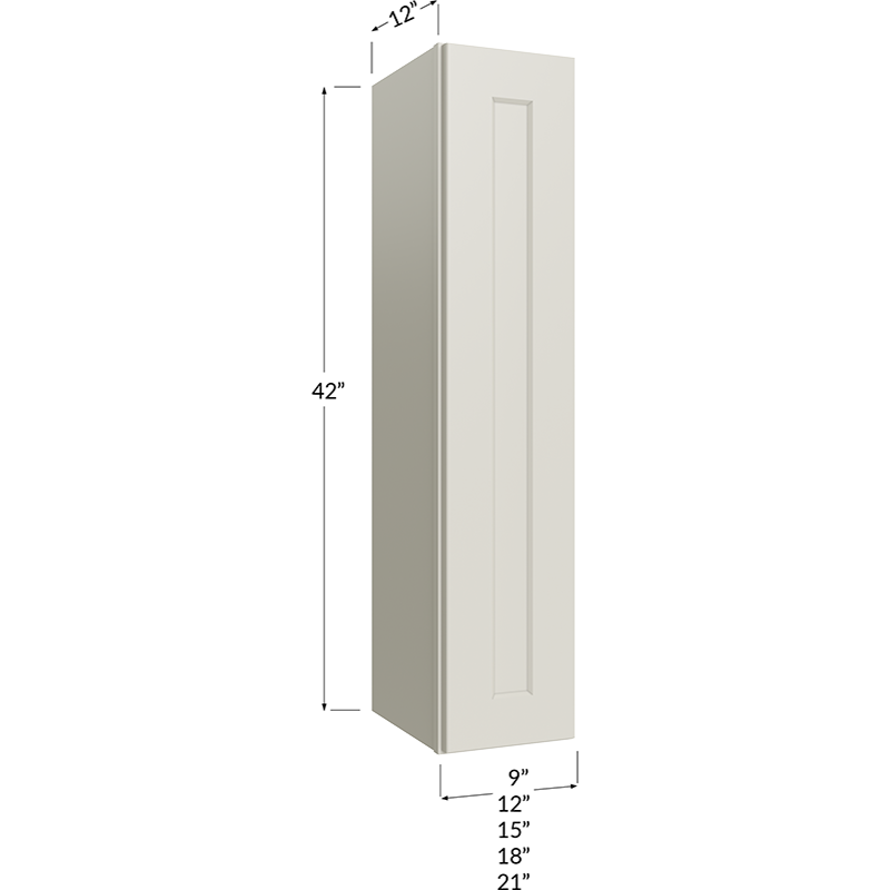 Wall Cabinet - 15W x 42H x 12D - 1 Door, 3 Shelves