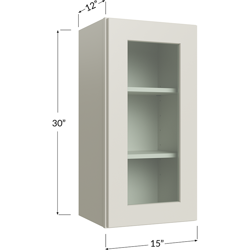 Wall Glass Door Cabinet with Finished Interior - 15W x 30H x 12D - 1 Door, 2 Shelves - NO Glass