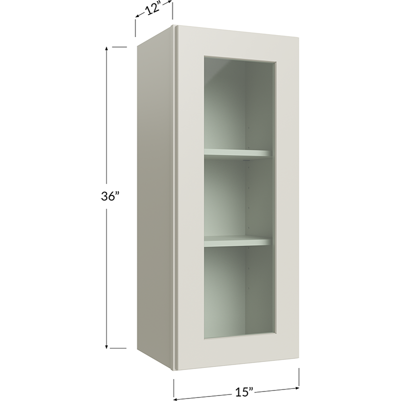 Wall Glass Door Cabinet with Finished Interior - 15W x 36H x 12D - 1 Door, 2 Shelves - NO Glass