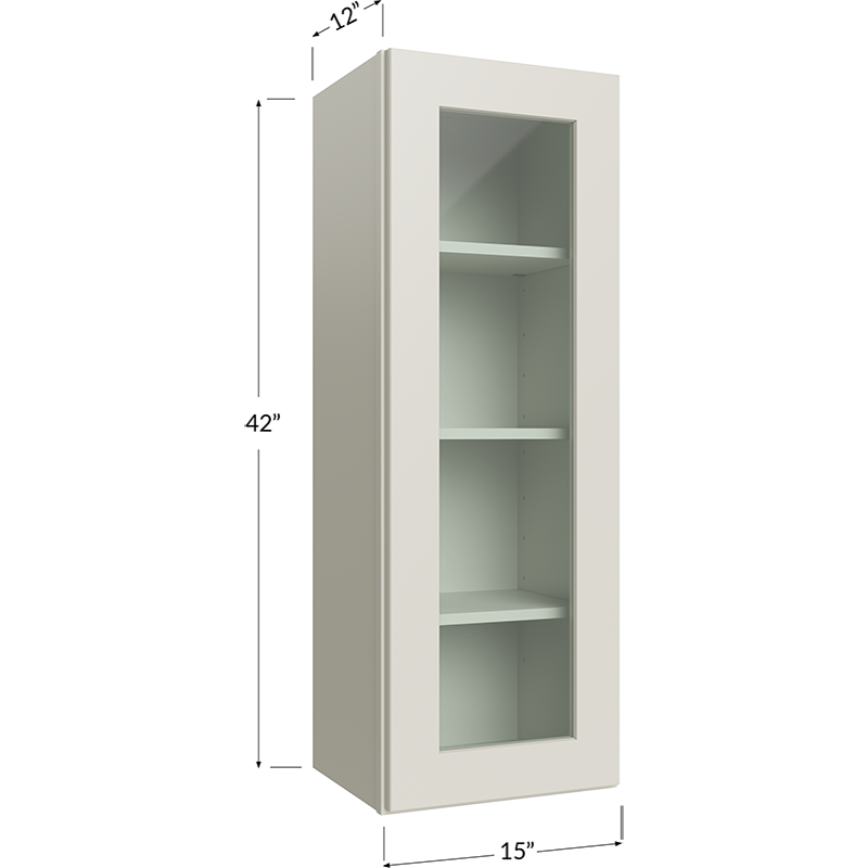 Wall Glass Door Cabinet with Finished Interior - 15W x 42H x 12D - 1 Door, 3 Shelves - NO Glass