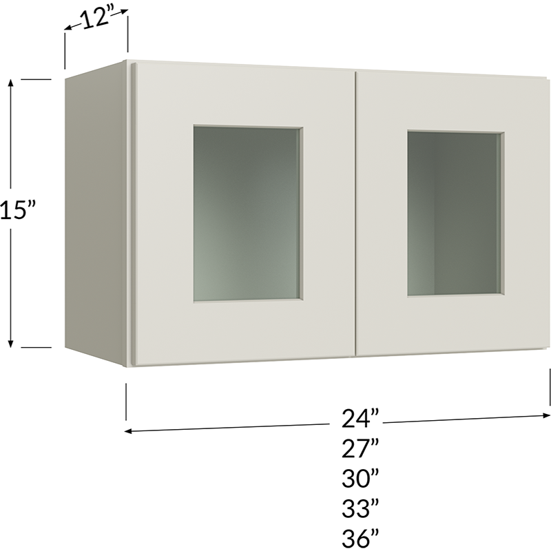 Stacker Wall Glass Door Cabinet with Finished Interior - 33W x 15H x 12D - 2 Doors