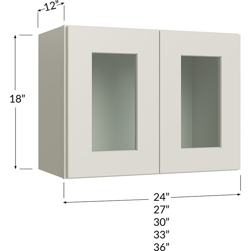 Stacker Wall Glass Door Cabinet with Finished Interior - 33W x 18H x 12D - 2 Doors