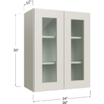 Wall Glass Door Cabinet with Finished Interior - 24W x 30H x 12D - 2 Doors, 2 Shelves - NO Glass