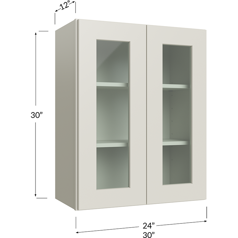 Wall Glass Door Cabinet with Finished Interior - 30W x 30H x 12D - 2 Doors, 2 Shelves - NO Glass