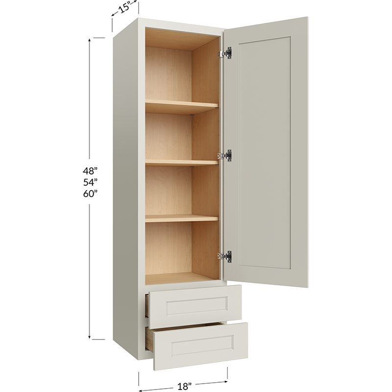 Wall Drawer Cabinet - 18W x 48H x 15D - 1 Door, 2 Drawers, 2 Shelves