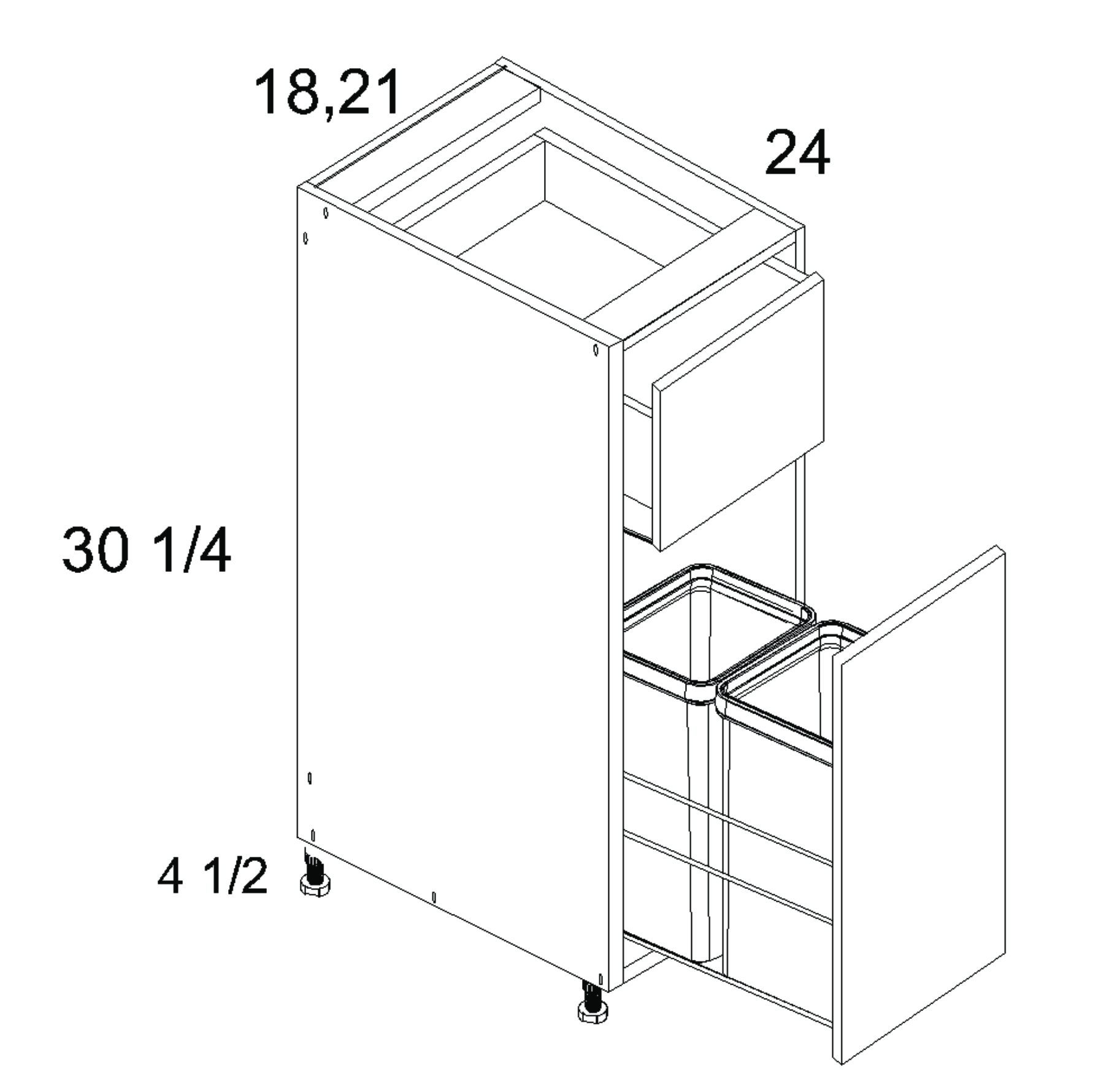 US Cabinet Depot Torino Dark Wood Single Door Single Drawer Base Kit with Double Trashcan Pullout 21W X 24D X 34-1/2H