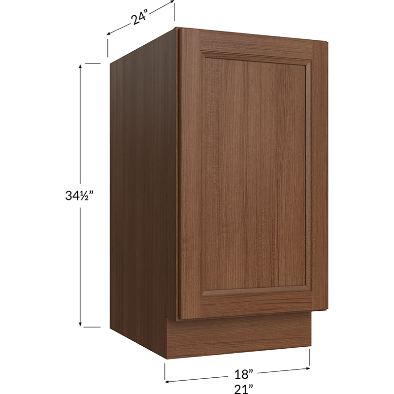 Blackwood Bourbon Oak Full Height Door Base with Double Trashcan Pullout - 21W x 34-1/2H x 24D - 1 Door, 2 Trashcan Pullouts