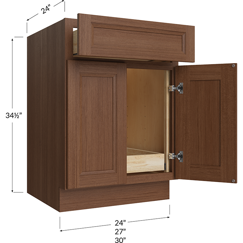 Blackwood Bourbon Oak One Rollout Shelf Base Cabinet - 27W x 34-1/2H x 24D - 2 Doors, 1 Drawer, 1 Roll out Shelf