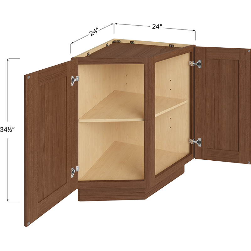 Blackwood Bourbon Oak Base End Cabinet - 24W x 34-1/2H x 24D - 2 Door, 2 Shelves