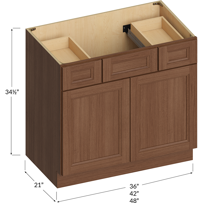 Blackwood Bourbon Oak Vanity Combo Base Cabinet - 36W x 34-1/2H x 21D - 2 Doors, 2 Drawers, 1 False Drawer