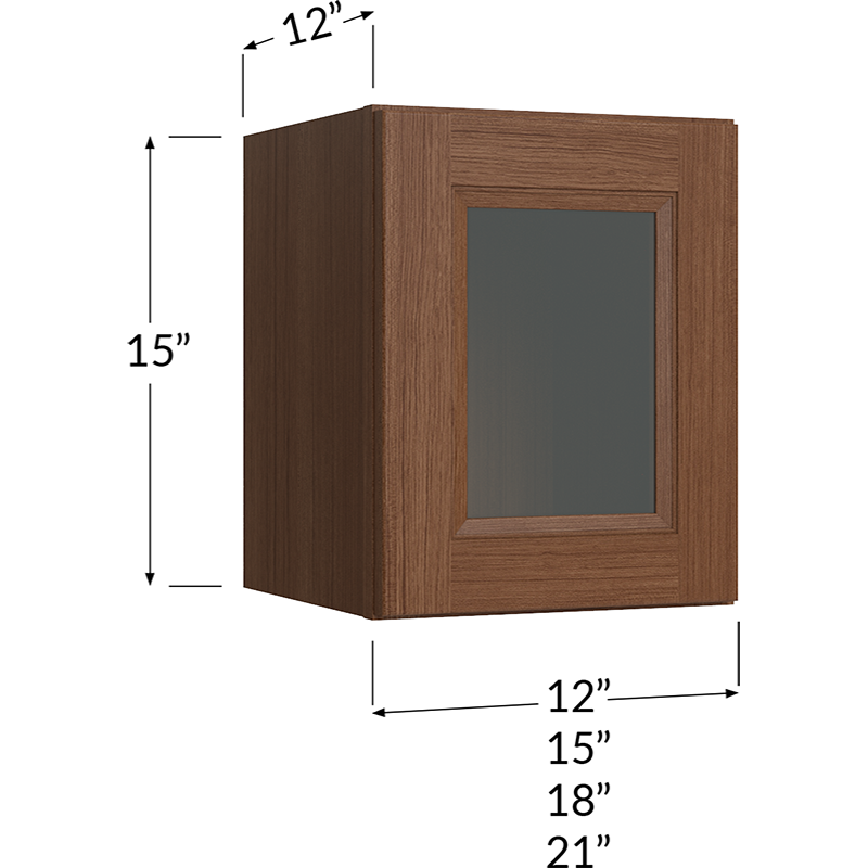 Blackwood Bourbon Oak Stacker Wall Glass Door Cabinet with Finished Interior - 18W x 15H x 12D - 1 Door
