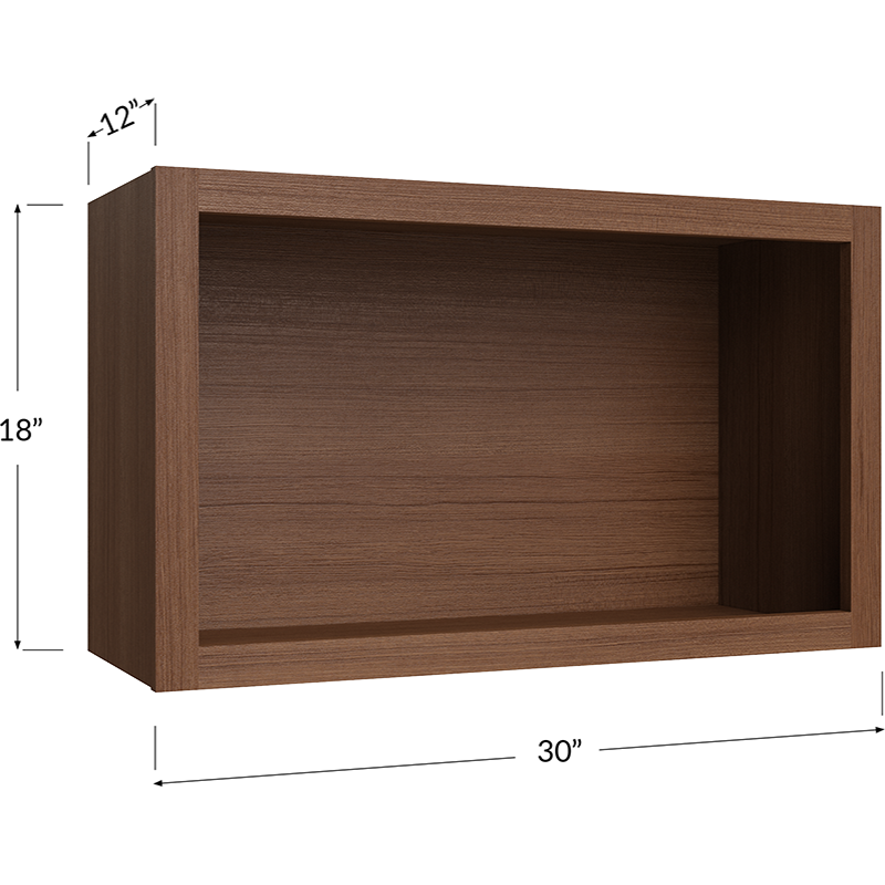 Blackwood Bourbon Oak Wall Open Cabinet - 30W x 18H x 12D