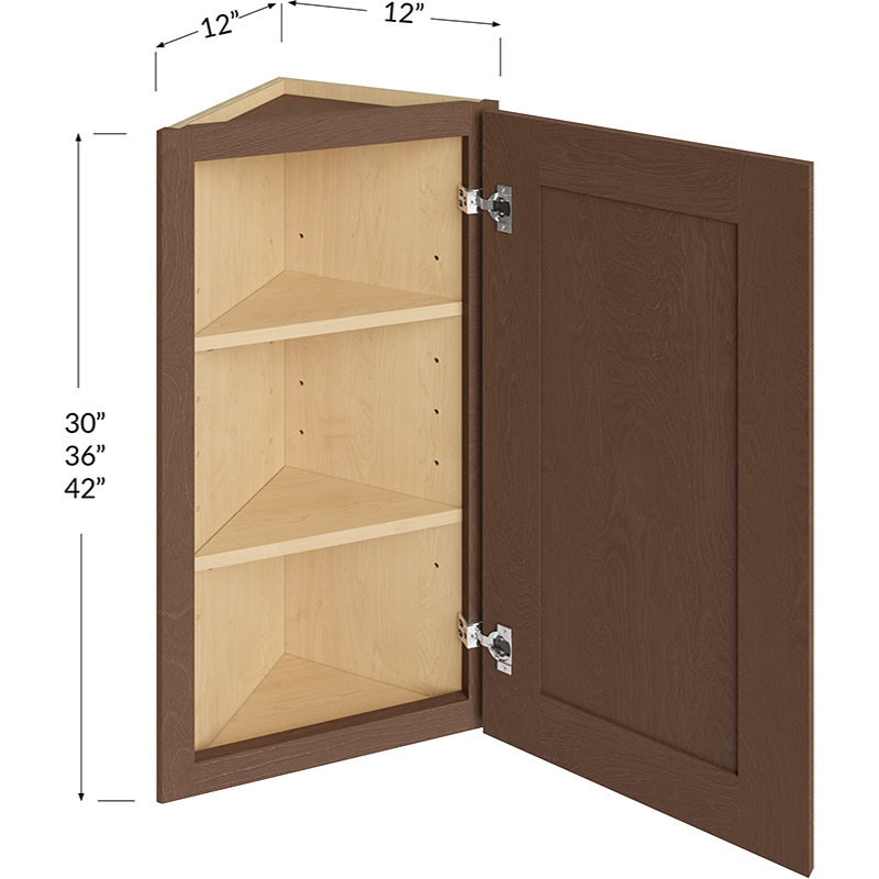 Blackwood Bourbon Shaker Angle Wall Cabinet - 12W x 30H x 12D - 1 Door, 2 Shelves (Cabinet Frame Width: 17")