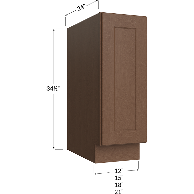 Blackwood Bourbon Shaker Full Height Door Base Cabinet - 15W x 34-1/2H x 24D - 1 Door, 1 Shelf