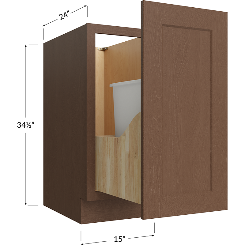Blackwood Bourbon Shaker Full Height Door Base with Single Trashcan Pullout - 15W x 34-1/2H x 24D - 1 Door, 1 Trashcan Pullout
