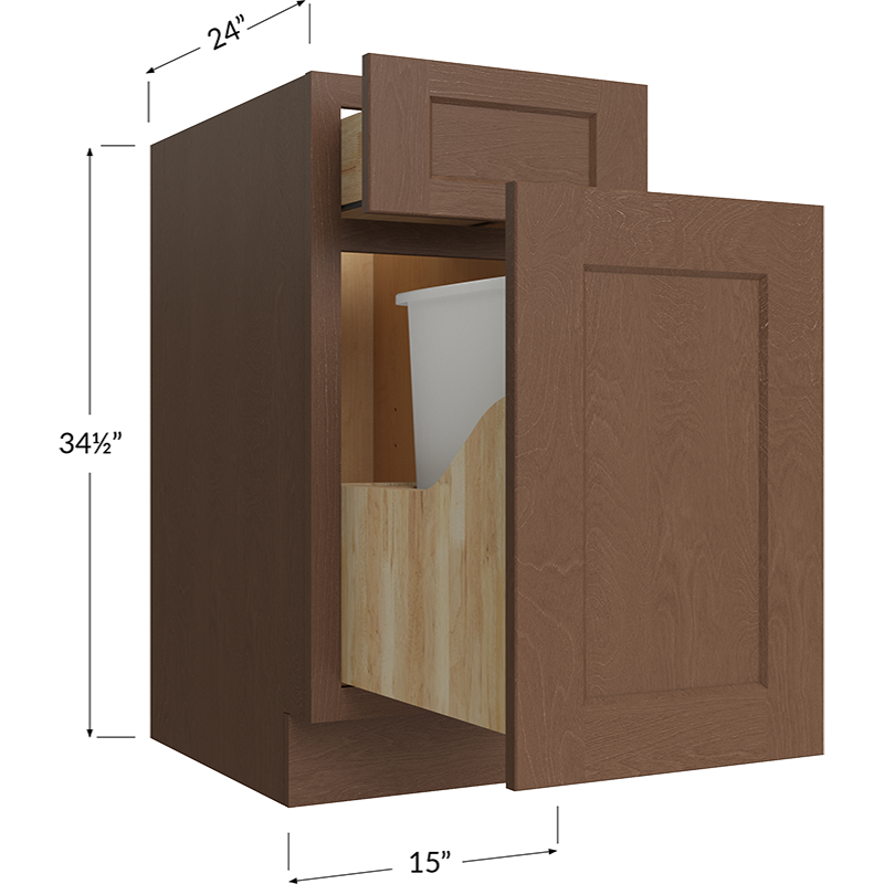 Blackwood Bourbon Shaker Base with Single Trashcan Pullout - 15W x 34-1/2H x 24D - 1 Door, 1 Trashcan Pullout
