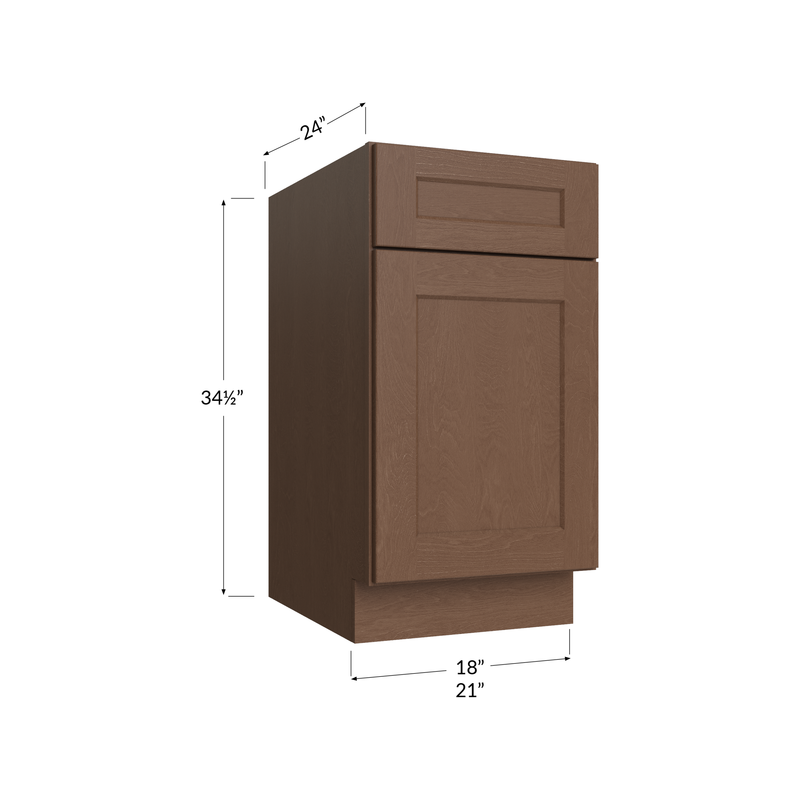 Blackwood Bourbon Shaker Base with Double Trashcan Pullout - 18W x 34-1/2H x 24D - 1 Door, 1 Drawer, 2 Trashcan Pullouts