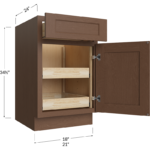 Blackwood Bourbon Shaker Two Rollout Shelf Base Cabinet - 18W x 34-1/2H x 24D - 1 Door, 1 Drawer, 2 Roll Out Shelf