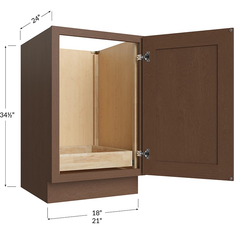 Blackwood Bourbon Shaker Full Height Door One Rollout Shelf Base Cabinet - 21W x 34-1/2H x 24D - 1 Door, 1 Roll Out Shelf