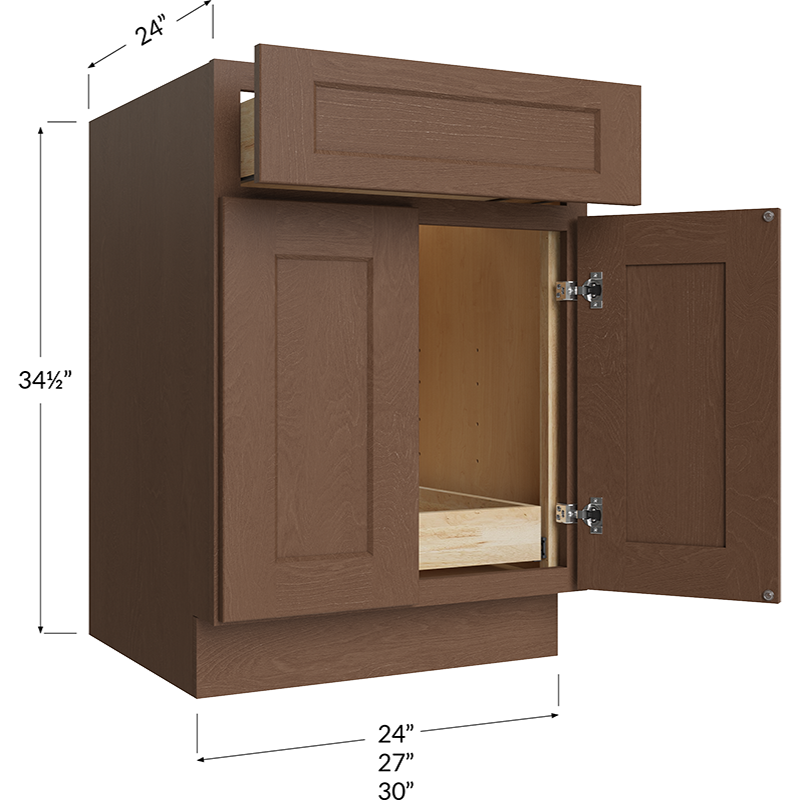 Blackwood Bourbon Shaker One Rollout Shelf Base Cabinet - 24W x 34-1/2H x 24D - 2 Doors, 1 Drawer, 1 Roll Out Shelf