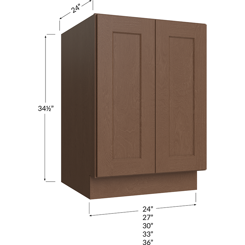Blackwood Bourbon Shaker Full Height Door Base Cabinet - 24W x 34-1/2H x 24D - 2 Doors, 1 Shelf