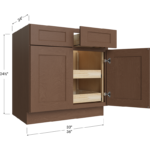 Blackwood Bourbon Shaker Two Rollout Shelf Base Cabinet - 33W x 34-1/2H x 24D - 2 Doors, 2 Drawer, 2 Roll Out Shelf