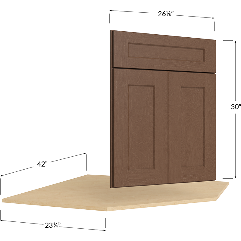 Blackwood Bourbon Shaker 42" Diagonal Corner Sink - 42W x 34-1/2H x 23-1/4D