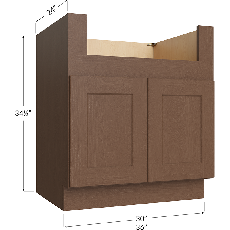 Blackwood Bourbon Shaker Farm Sink Base Cabinet - 30W x 34-1/2H x 24D - 2 Doors