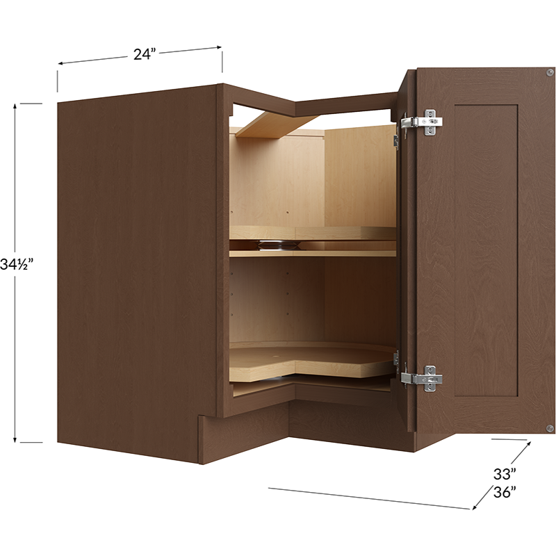 Blackwood Bourbon Shaker Base Easy Reach Cabinet with Two Lazy Susan Trays - 33W x 34-1/2H x 24D - 1 Door, 1 Shelf