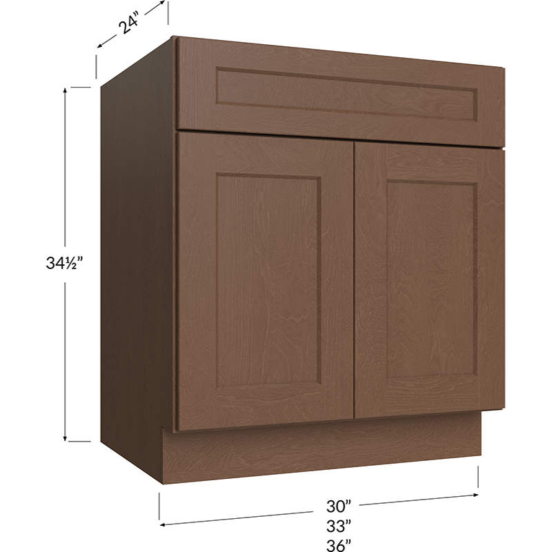 Blackwood Bourbon Shaker Sink Base Cabinet - 30W x 34-1/2H x 24D - 2 Doors, 1 False Drawer