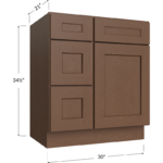 Blackwood Bourbon Shaker Vanity Combo Base Cabinet with Drawers Left - 30W x 34-1/2H x 21D - 1 Door, 3 Drawers, 1 False Drawer