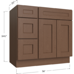 Blackwood Bourbon Shaker Vanity Combo Base Cabinet with Drawers Left - 36W x 34-1/2H x 21D - 2 Doors, 3 Drawers, 1 False Drawer