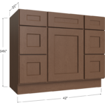 Blackwood Bourbon Shaker Vanity Double Drawer Combo Base Cabinet - 42W x 34-1/2H x 21D - 1 Door, 6 Drawers, 1 False Drawer