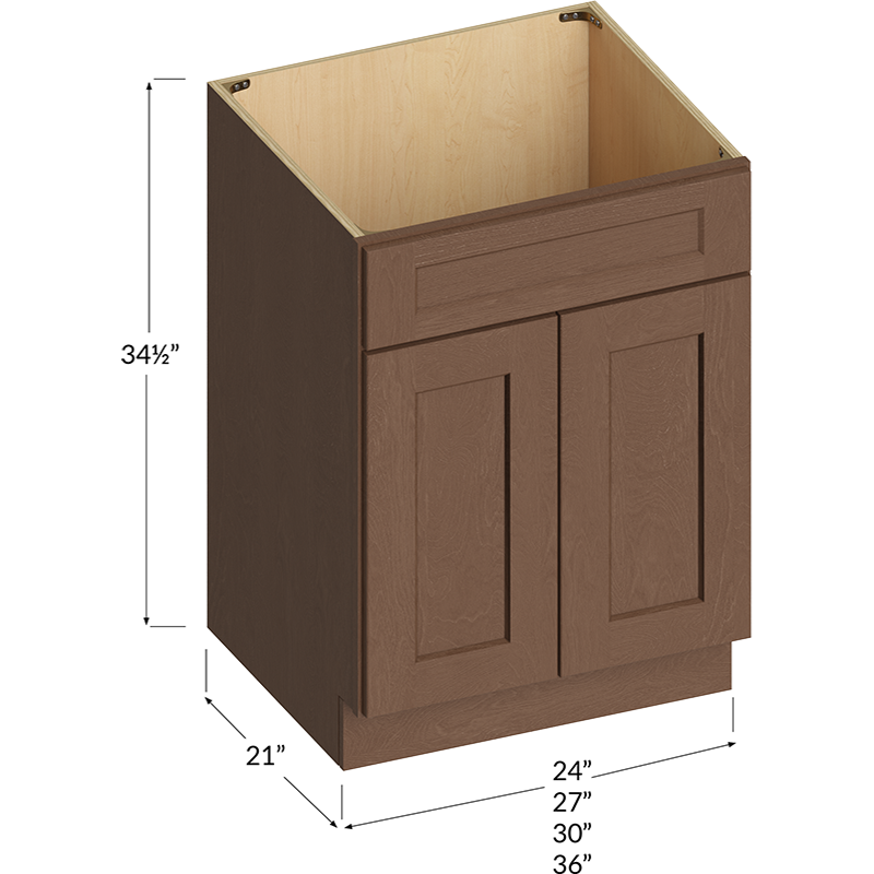 Blackwood Bourbon Shaker Vanity Sink Base Cabinet - 24W x 34-1/2H x 21D - 2 Doors, 1 False Drawer