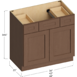 Blackwood Bourbon Shaker Vanity Combo Base Cabinet - 36W x 34-1/2H x 21D - 2 Doors, 2 Drawers, 1 False Drawer