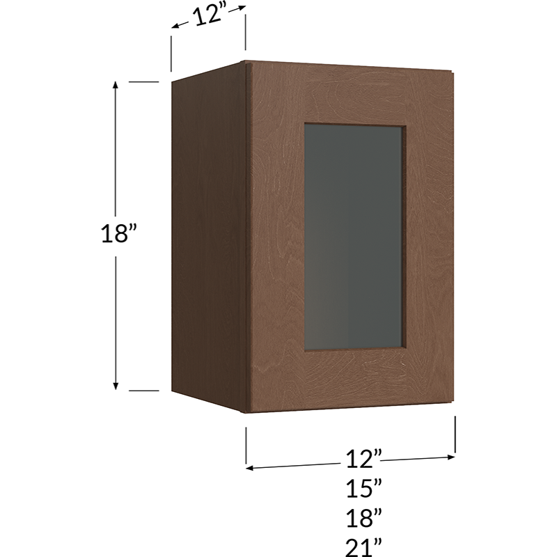 Blackwood Bourbon Shaker Stacker Wall Glass Door Cabinet with Finished Interior - 15W x 18H x 12D - 1 Door