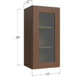 Blackwood Bourbon Shaker Wall Glass Door Cabinet with Finished Interior - 15W x 30H x 12D - 1 Door, 2 Shelves - Does not include Glass